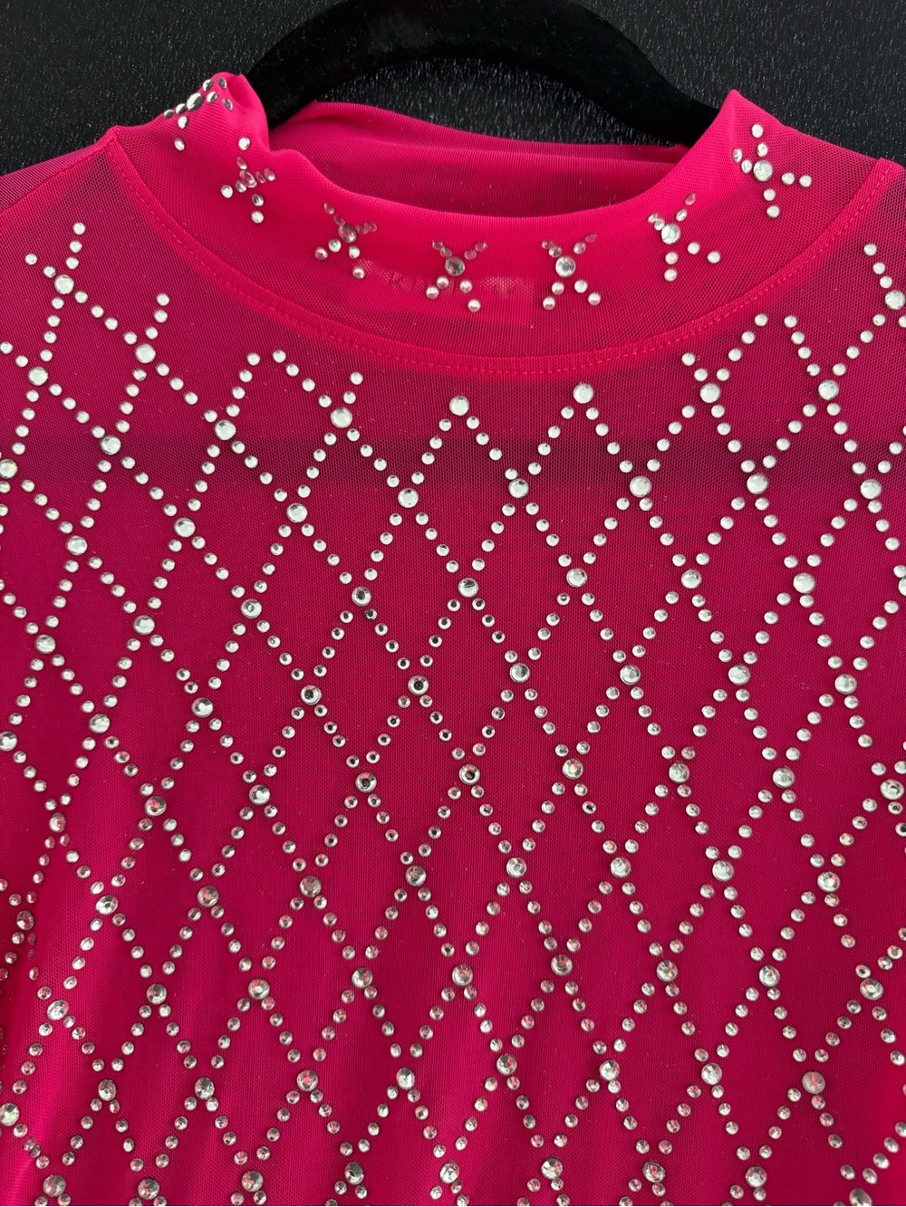 Kiwi Hot Pink Rhinestone Mesh Top